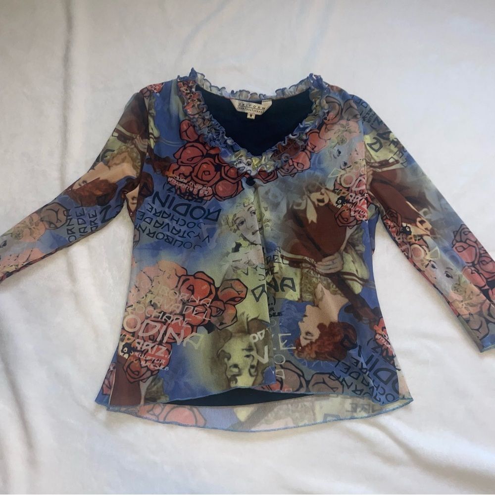 JohnPaulRichard V-Neck Unique 90s Top Ruffle